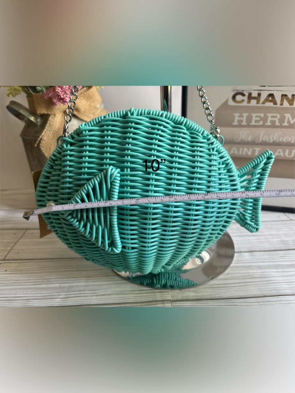 Tommy Bahama Teal Fish-Shaped Woven Bag - Picture 9 of 13
